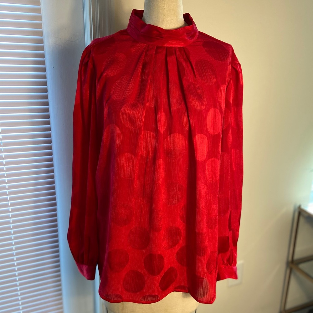 Fun red tunic blouse with high neck